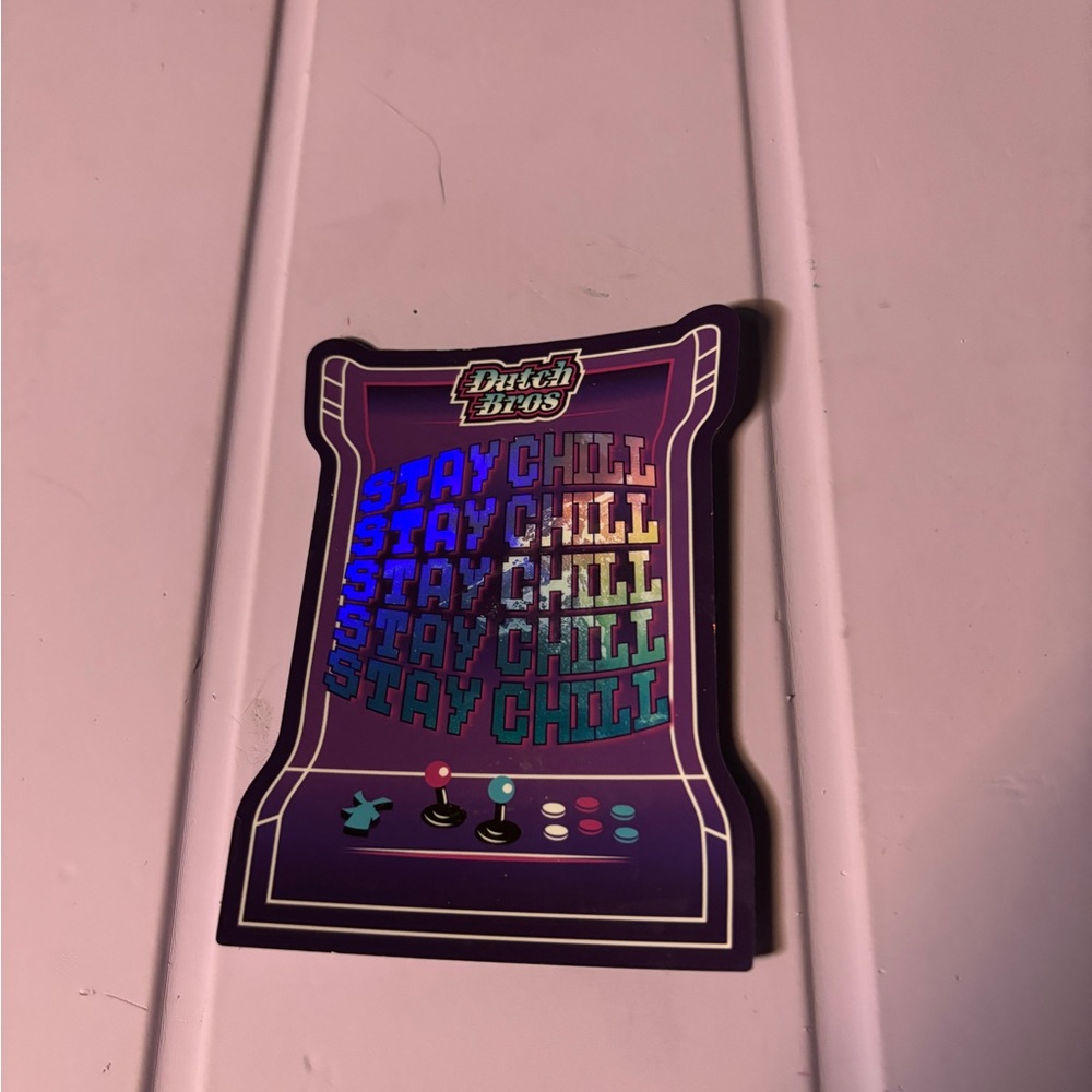 Dutch Bros Retro Arcade Sticker with Blue and Purple